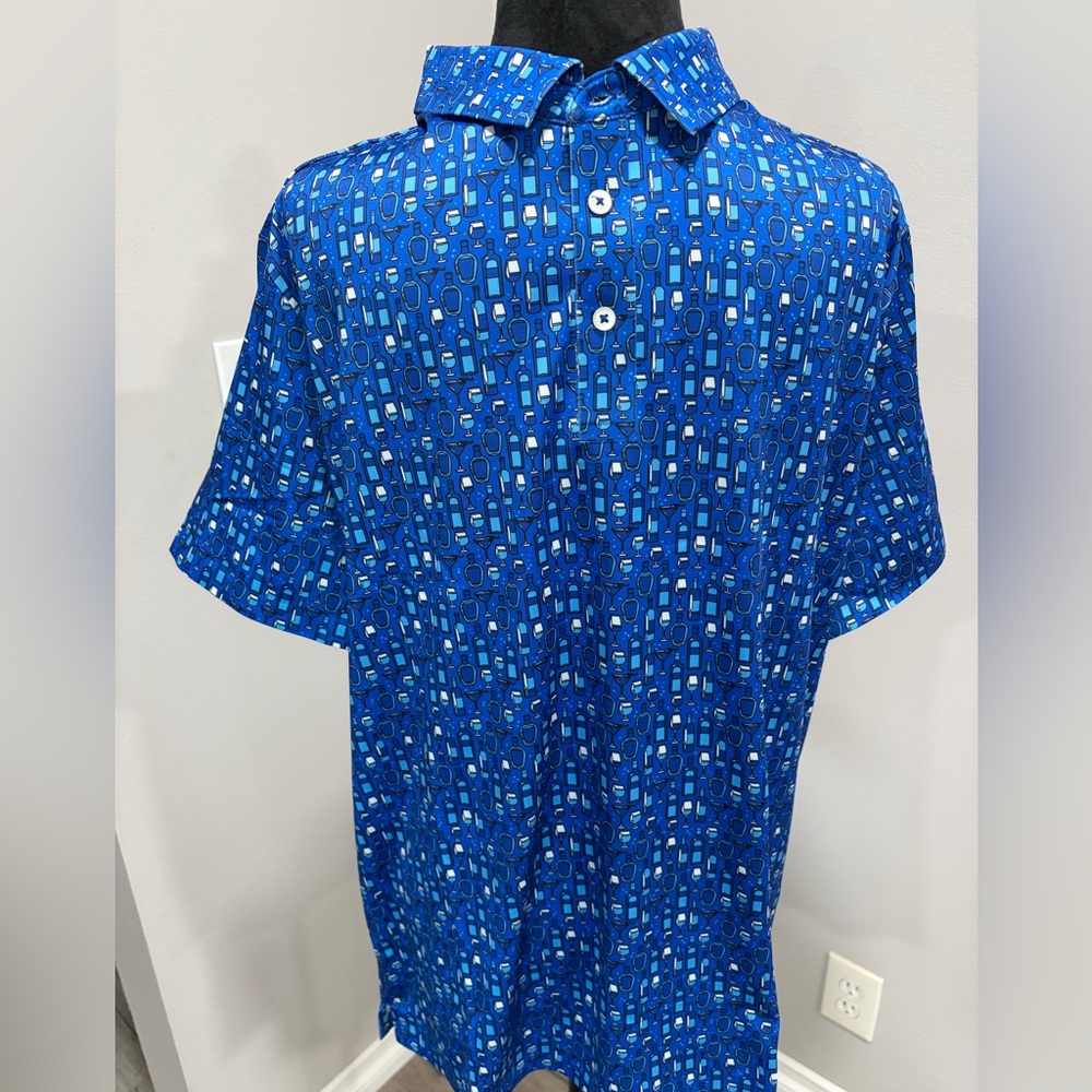 Blue Patterned Men's Golf Shirt Dry Fit